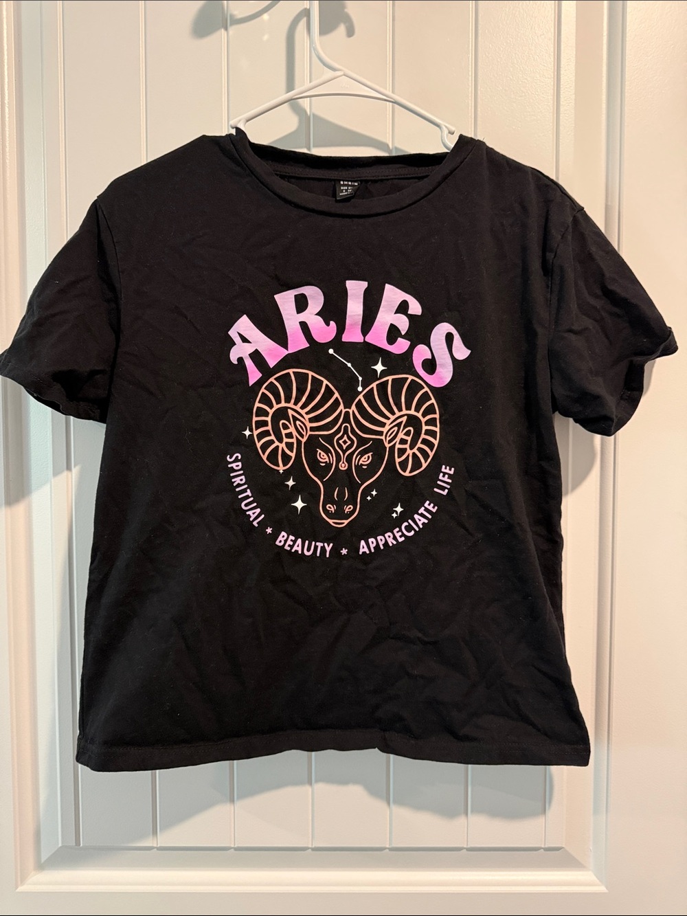 SHEIN Black Tee with Light Pink Lettering